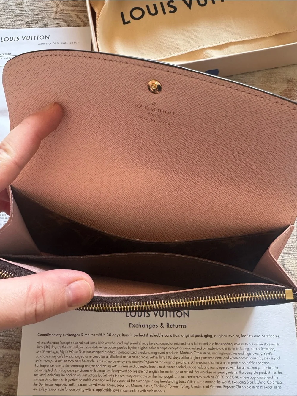 Louis Vuitton Emilie Wallet Pink Leather